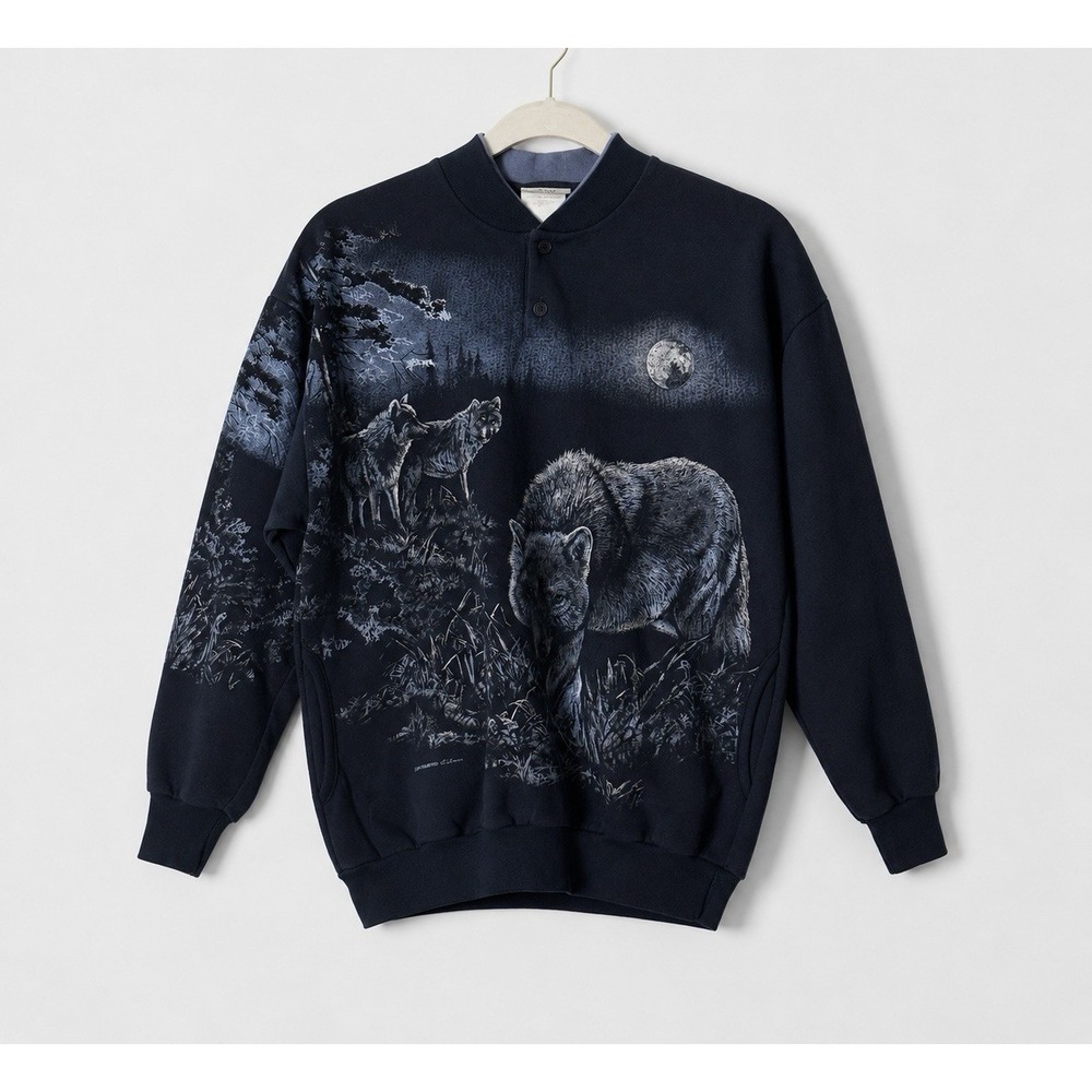 Vintage Art Unlimited Wolf Moon Nature Graphic Pullover Sweatshirt M USA Made - Picture 2 of 9